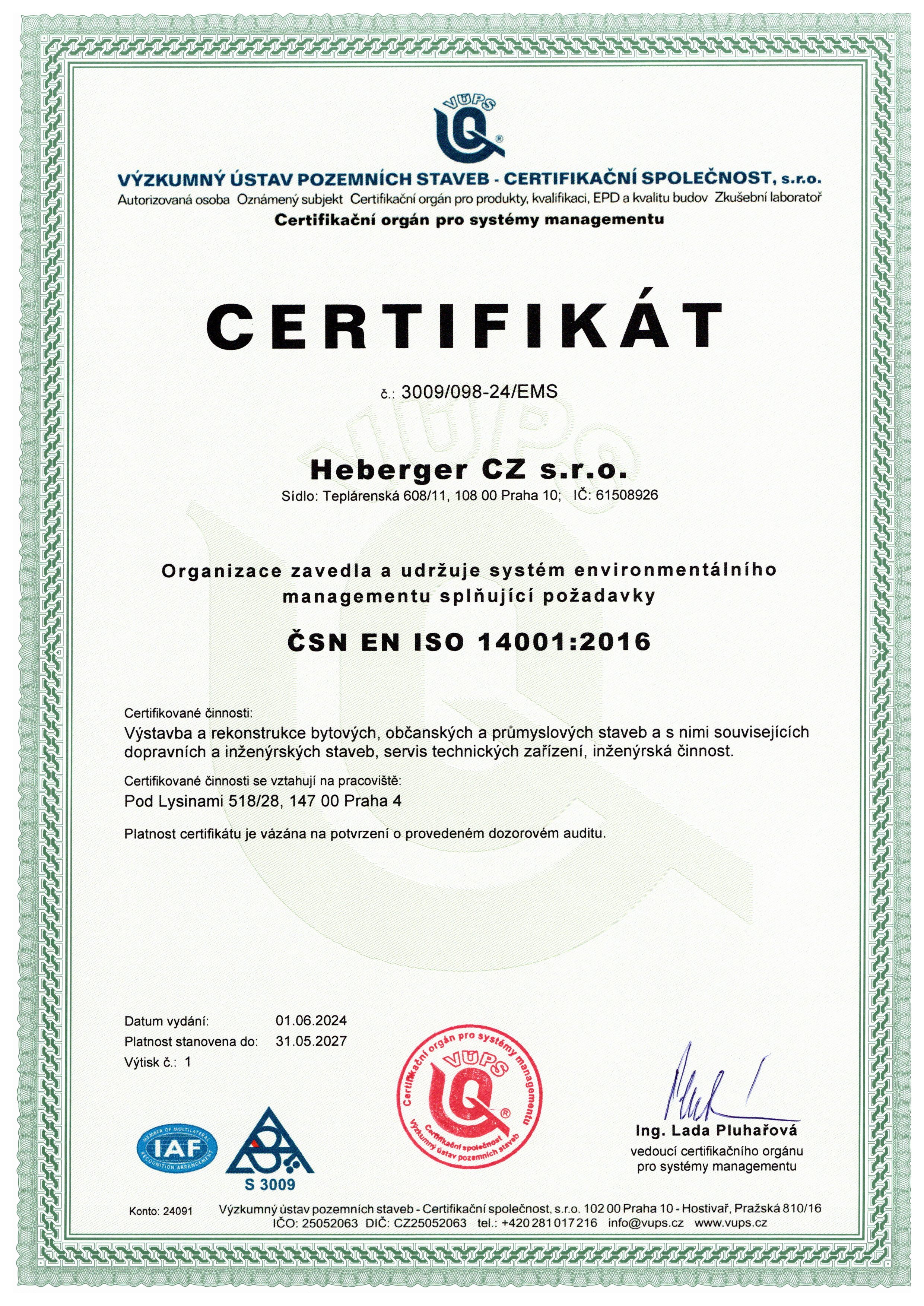 Certifikát ISO 14001